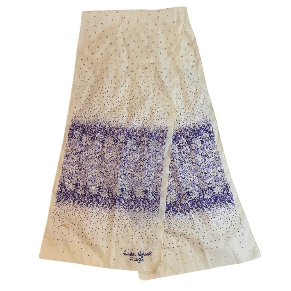Vintage Nicoletta Raffaele Firenze Scarf Purple Ivory Cream Floral Spring